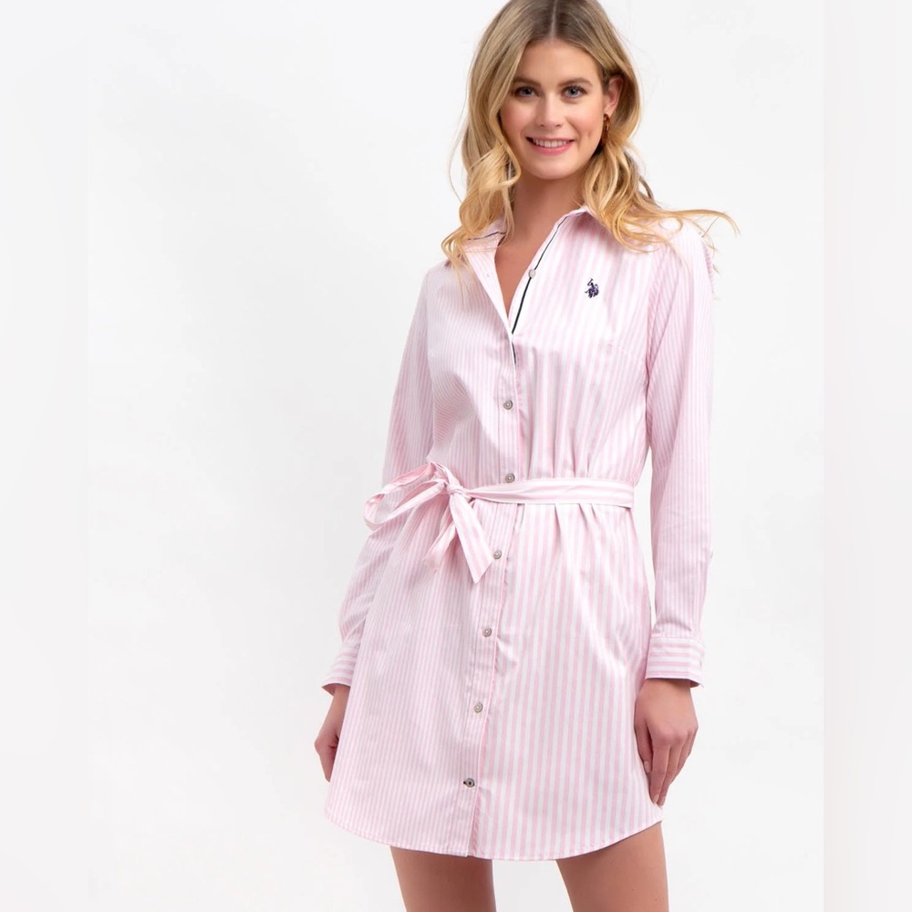 U.S. Polo Assn. Pink and White Striped Shirt Dress